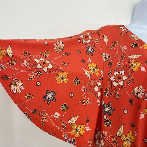 Torrid Orange Floral V Neck Flutter Sleeve Fit & Flare Dress - Picture 4 of 14